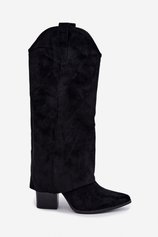 Bottes hautes pour femmes style cowboy avec talons en noir Kalena