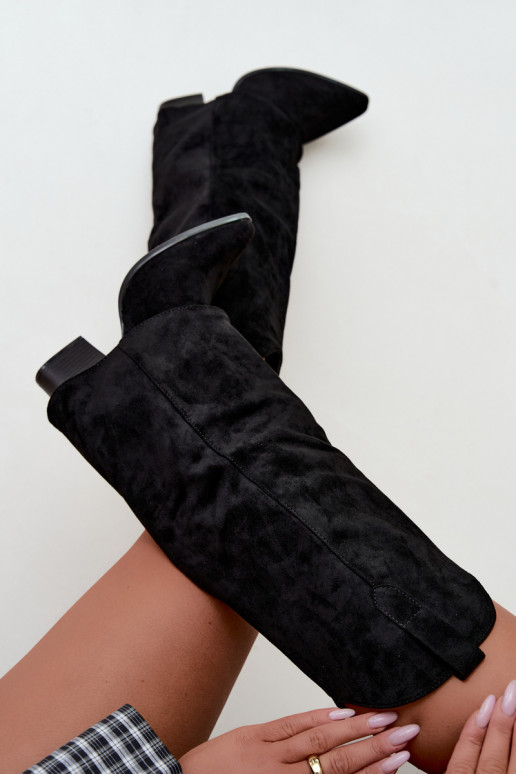 Bottes hautes pour femmes style cowboy avec talons en noir Kalena