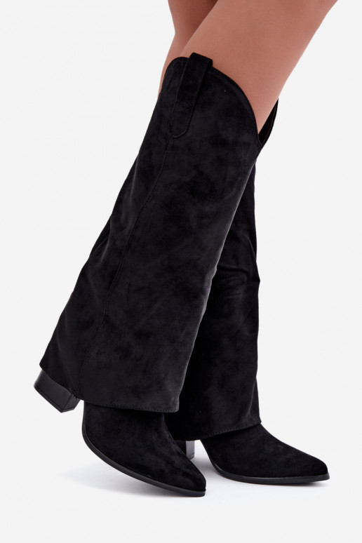 Bottes hautes pour femmes style cowboy avec talons en noir Kalena