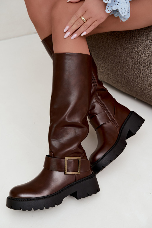 Bottes hautes pour femmes isolées avec boucles en brun Glena