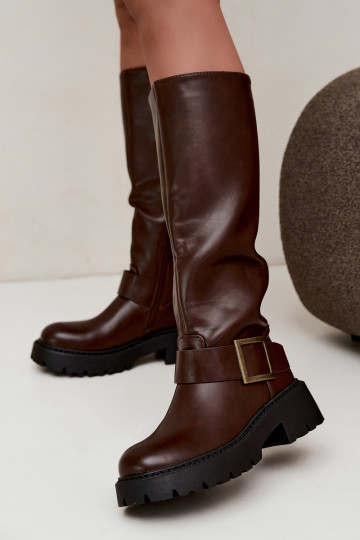 Bottes hautes pour femmes isolées avec boucles en brun Glena 2