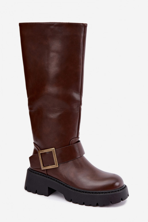 Bottes hautes pour femmes isolées avec boucles en brun Glena