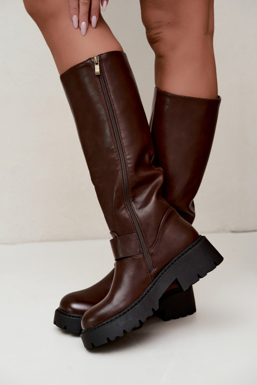 Bottes hautes pour femmes isolées avec boucles en brun Glena
