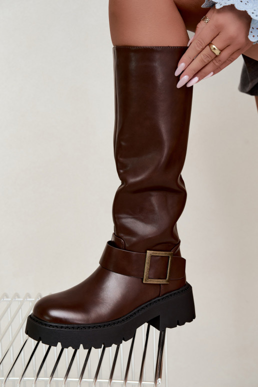 Bottes hautes pour femmes isolées avec boucles en brun Glena