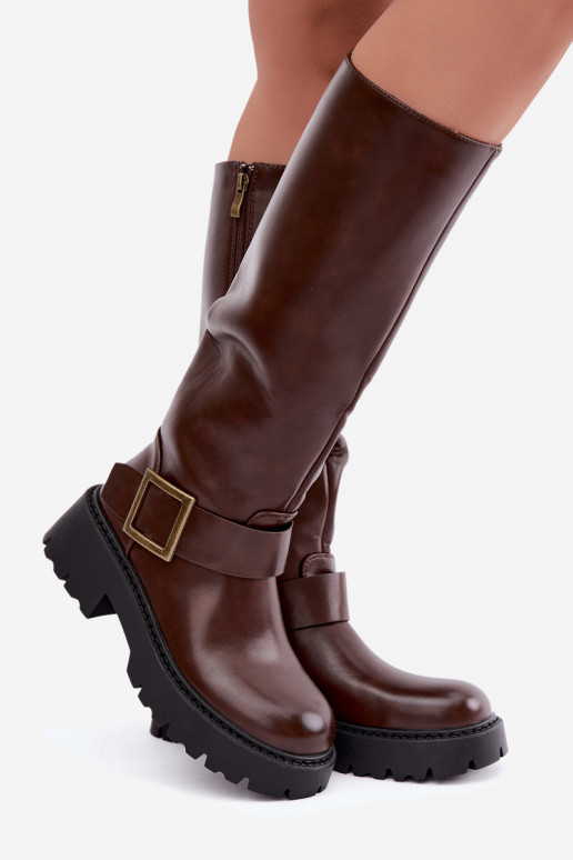 Bottes hautes pour femmes isolées avec boucles en brun Glena