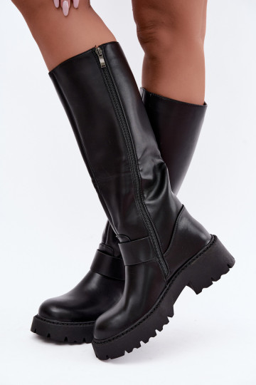 Bottes hautes pour femmes isolées avec boucles en noir Glena