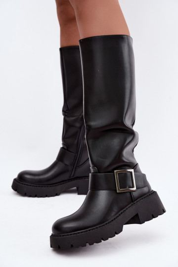 Bottes hautes pour femmes isolées avec boucles en noir Glena 2