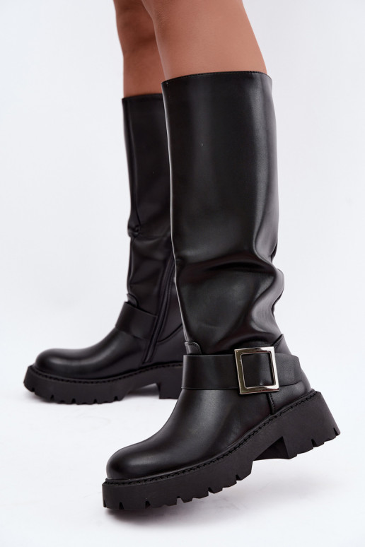 Bottes hautes pour femmes isolées avec boucles en noir Glena