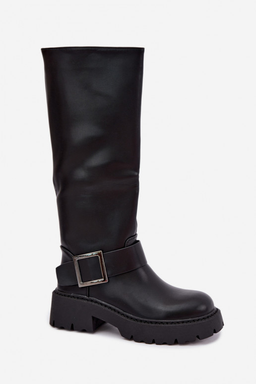 Bottes hautes pour femmes isolées avec boucles en noir Glena