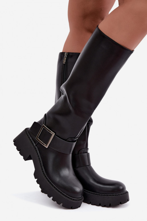Bottes hautes pour femmes isolées avec boucles en noir Glena