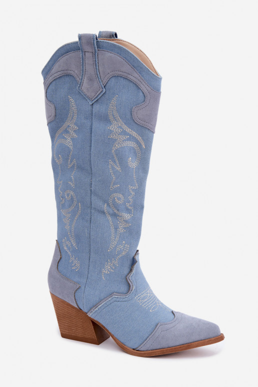 Bottes hautes pour femmes style cowboy avec talons en denim Talora