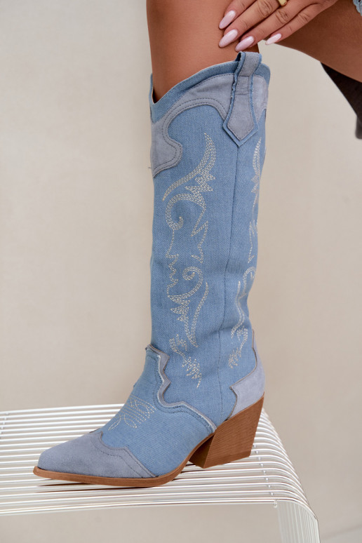 Bottes hautes pour femmes style cowboy avec talons en denim Talora