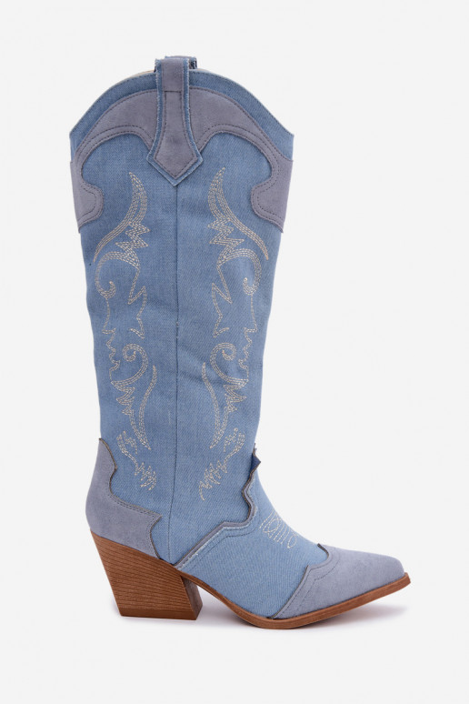 Bottes hautes pour femmes style cowboy avec talons en denim Talora