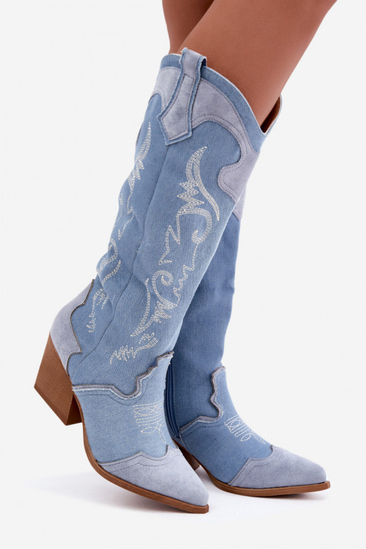 Bottes hautes pour femmes style cowboy avec talons en denim Talora