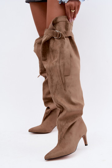 Bottes hautes pour femmes à enfiler avec talons en sable Rosena