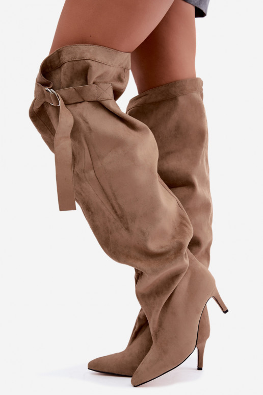 Bottes hautes pour femmes à enfiler avec talons en sable Rosena