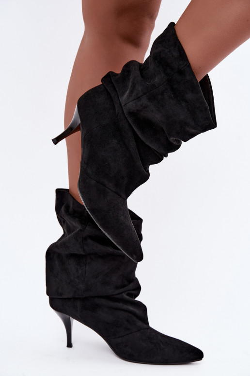 Bottines slouchy pour femmes avec talons fins en noir Harissa
