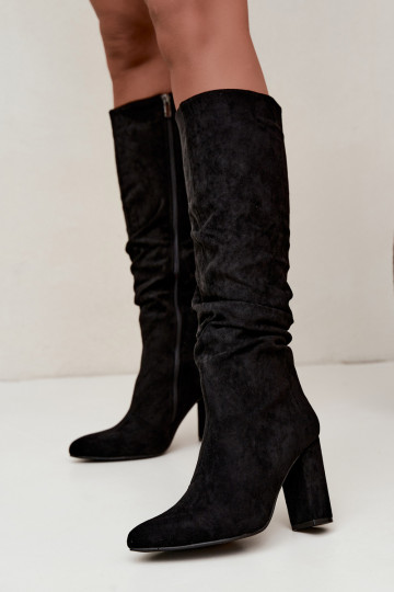 Bottes hautes pour femmes isolées avec talons et volants en noir Imelia 2