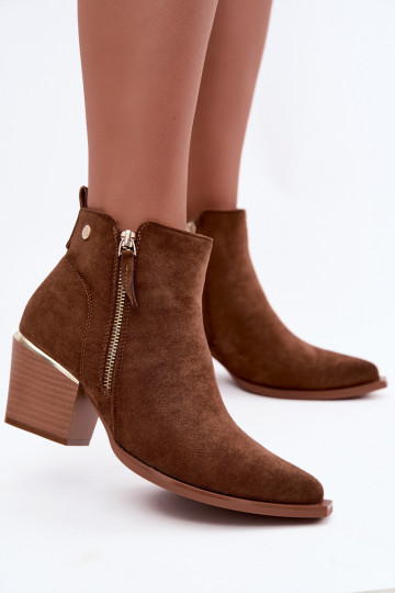 Bottines style cowboy pour femmes avec fermeture éclair décorative en brun Jarelia