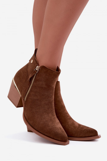 Bottines style cowboy pour femmes avec fermeture éclair décorative en brun Jarelia 2