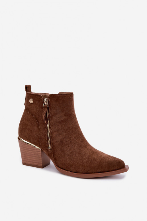 Bottines style cowboy pour femmes avec fermeture éclair décorative en brun Jarelia