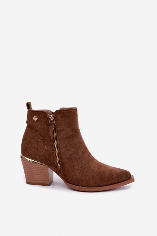Bottines style cowboy pour femmes avec fermeture éclair décorative en brun Jarelia