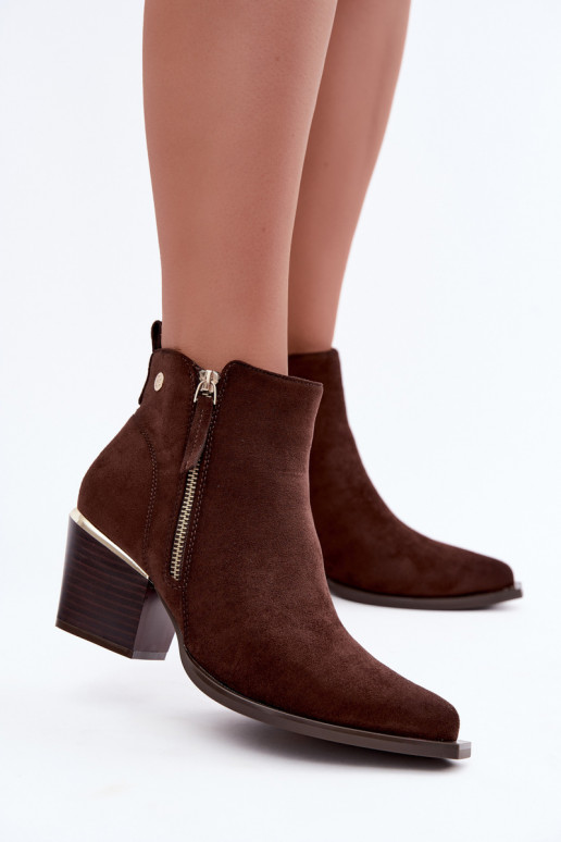 Bottines style cowboy avec fermeture éclair décorative, chocolat Jarelia