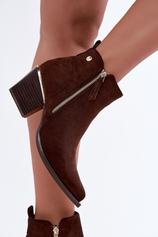 Bottines style cowboy avec fermeture éclair décorative, chocolat Jarelia