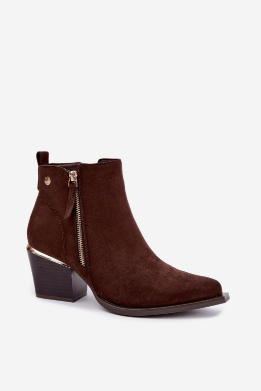 Bottines style cowboy avec fermeture éclair décorative, chocolat Jarelia
