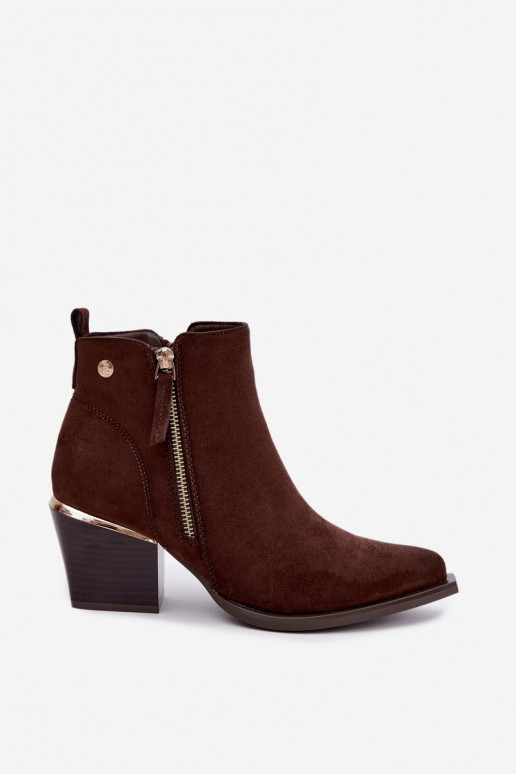 Bottines style cowboy avec fermeture éclair décorative, chocolat Jarelia