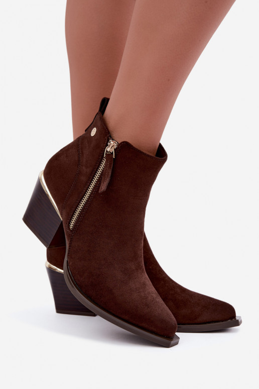 Bottines style cowboy avec fermeture éclair décorative, chocolat Jarelia