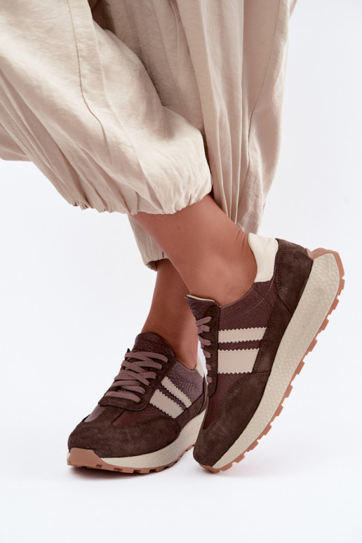 Baskets en daim synthétique avec plateforme Zazoo N1291, chocolat