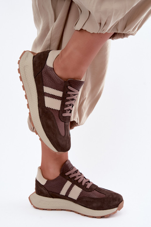 Baskets en daim synthétique avec plateforme Zazoo N1291, chocolat