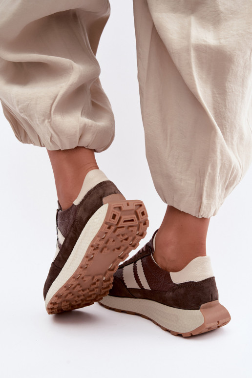 Baskets en daim synthétique avec plateforme Zazoo N1291, chocolat