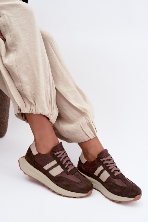 Baskets en daim synthétique avec plateforme Zazoo N1291, chocolat