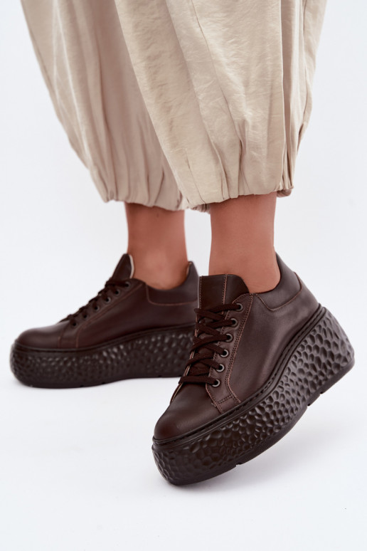 Baskets en cuir avec plateforme Zazoo N1000S4, chocolat