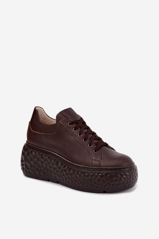 Baskets en cuir avec plateforme Zazoo N1000S4, chocolat