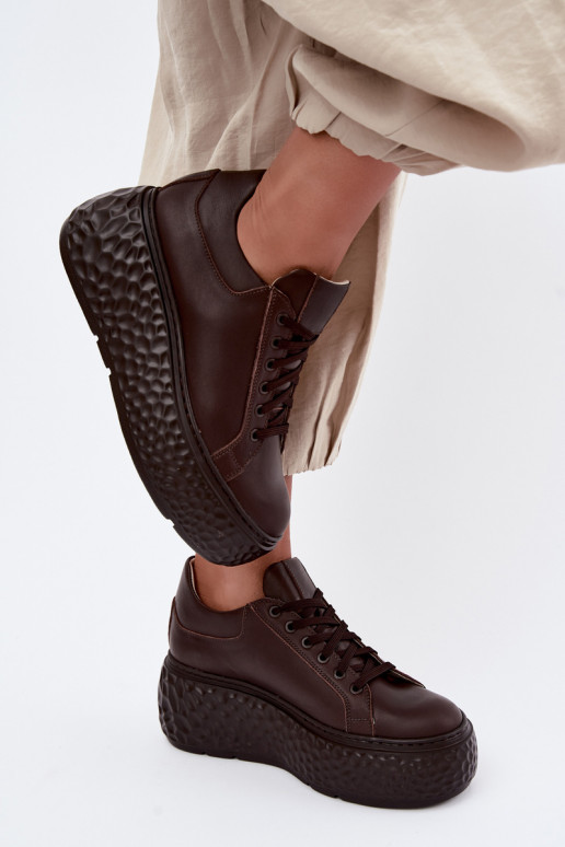 Baskets en cuir avec plateforme Zazoo N1000S4, chocolat