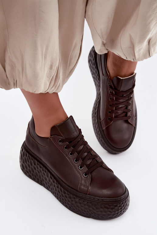 Baskets en cuir avec plateforme Zazoo N1000S4, chocolat