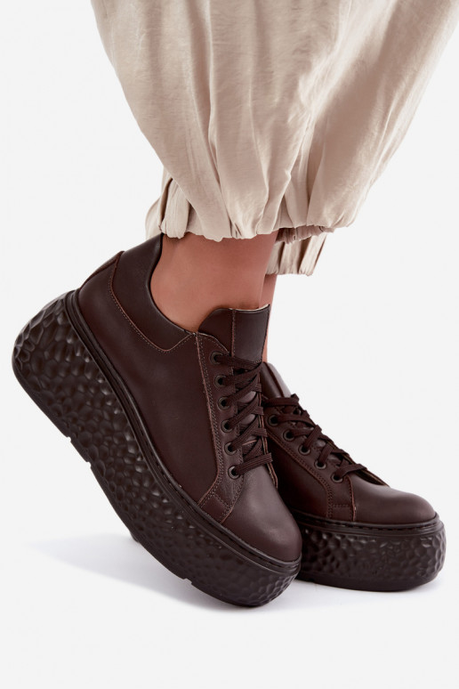 Baskets en cuir avec plateforme Zazoo N1000S4, chocolat
