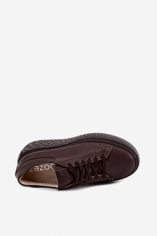 Baskets en cuir avec plateforme Zazoo N1000S4, chocolat