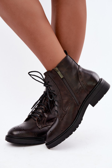 Bottines isolées pour femmes avec talons larges Medicine RIN16-OBD426-88X, marron foncé