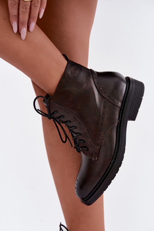 Bottines isolées pour femmes avec talons larges Medicine RIN16-OBD426-88X, marron foncé