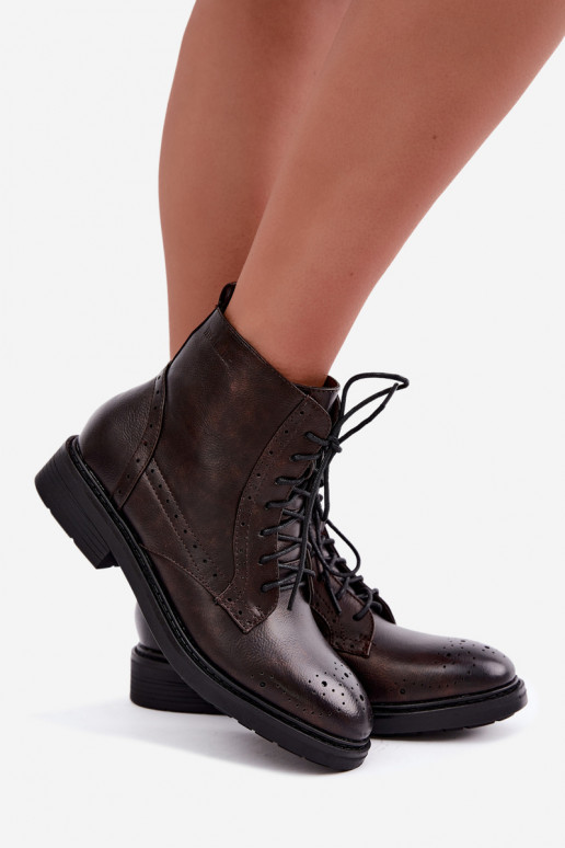 Bottines isolées pour femmes avec talons larges Medicine RIN16-OBD426-88X, marron foncé