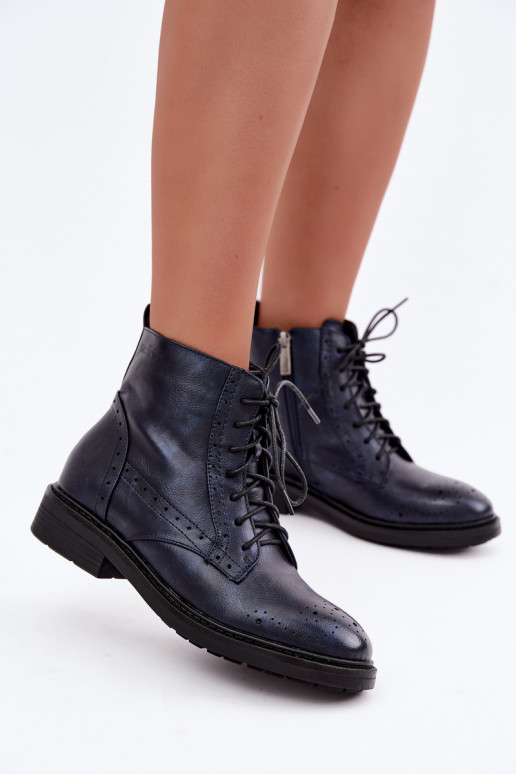 Bottines isolées pour femmes avec talons larges Medicine RIN16-OBD426-59X, bleu foncé