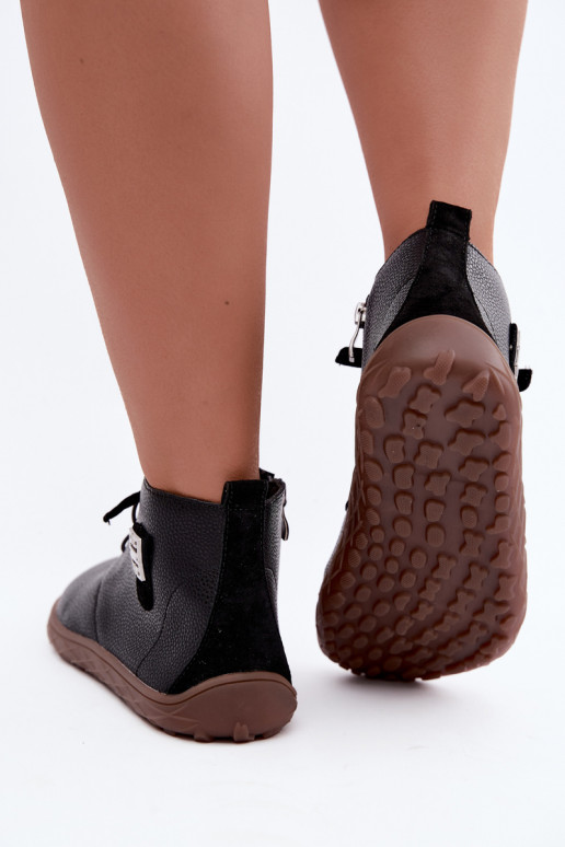 Chaussures en cuir pour femmes Barefoot, noir Sireya