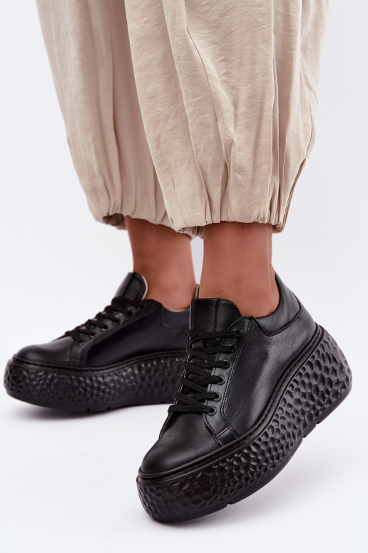 Baskets en cuir avec plateforme Zazoo N1000S4, noir