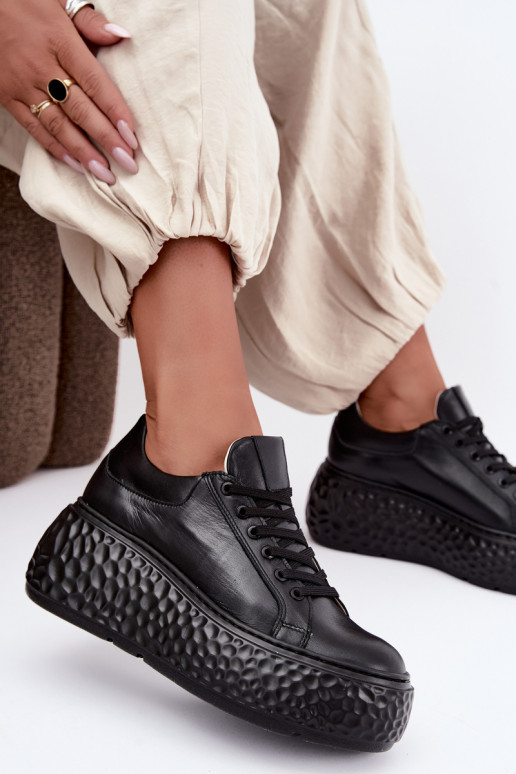 Baskets en cuir avec plateforme Zazoo N1000S4, noir
