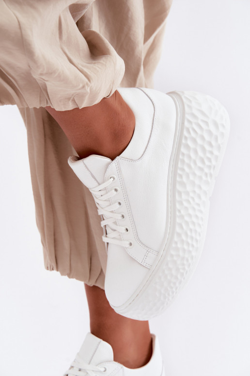 Baskets en cuir avec plateforme Zazoo N1000S4, blanc