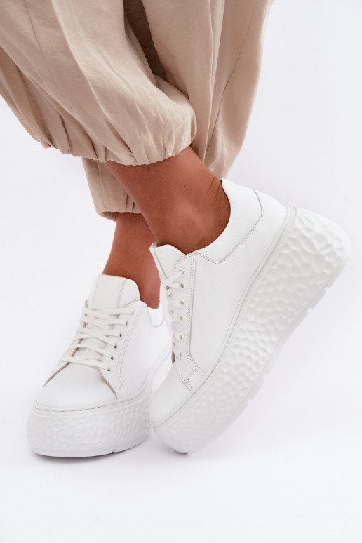 Baskets en cuir avec plateforme Zazoo N1000S4, blanc